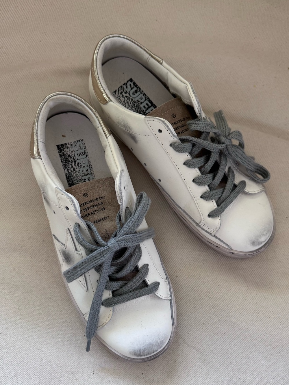 Golden Goose - Women’s White Leather Lace-Up Sneakers with Gray Laces